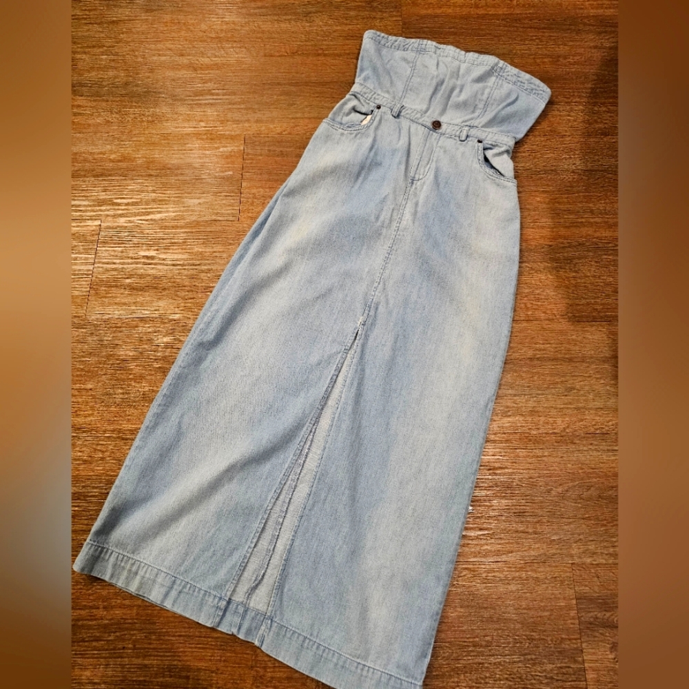 Free People Denim Look Strapless Dress Size 0 2000s